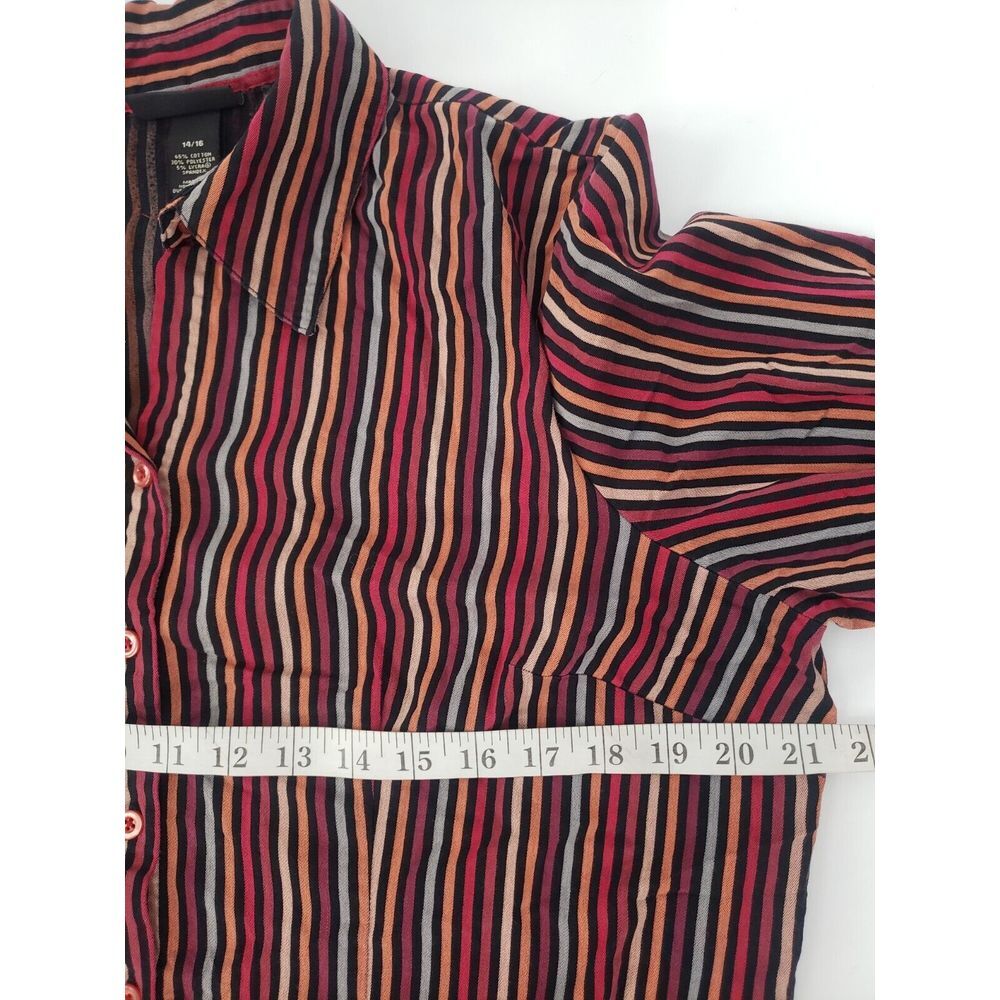 Lane Bryant Womens Long Sleeve Button Front Shirt Blouse Colorful‎ Stripe 14 16 - Picture 6 of 8